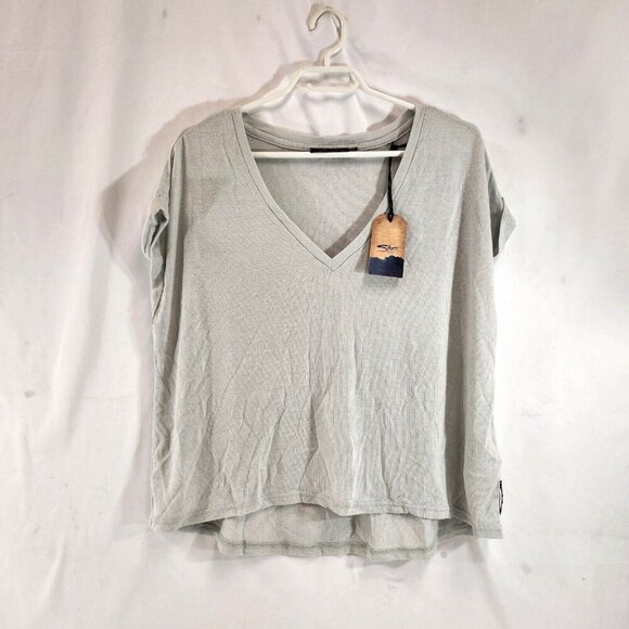 Silver Jeans Co. Light Gray V-Neck Short Sleeve Shirt Womens L L29TF2003 NWT - Picture 1 of 12